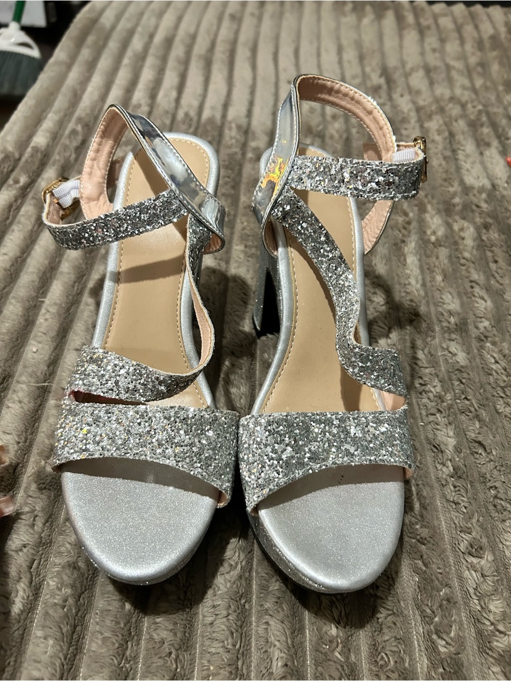 Silver Glitter Platform Block Heel Sandals - Women - Picture 3 of 4